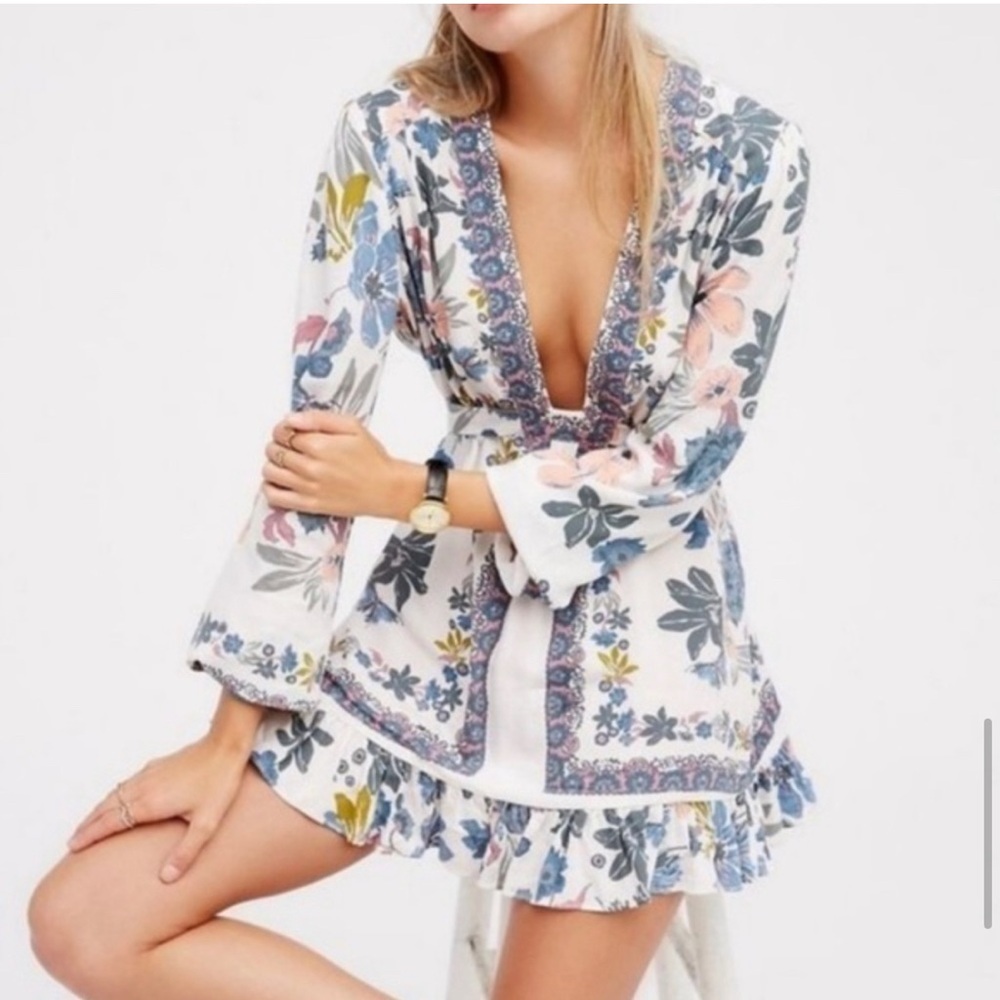 Free People Floral V neck Tunic
